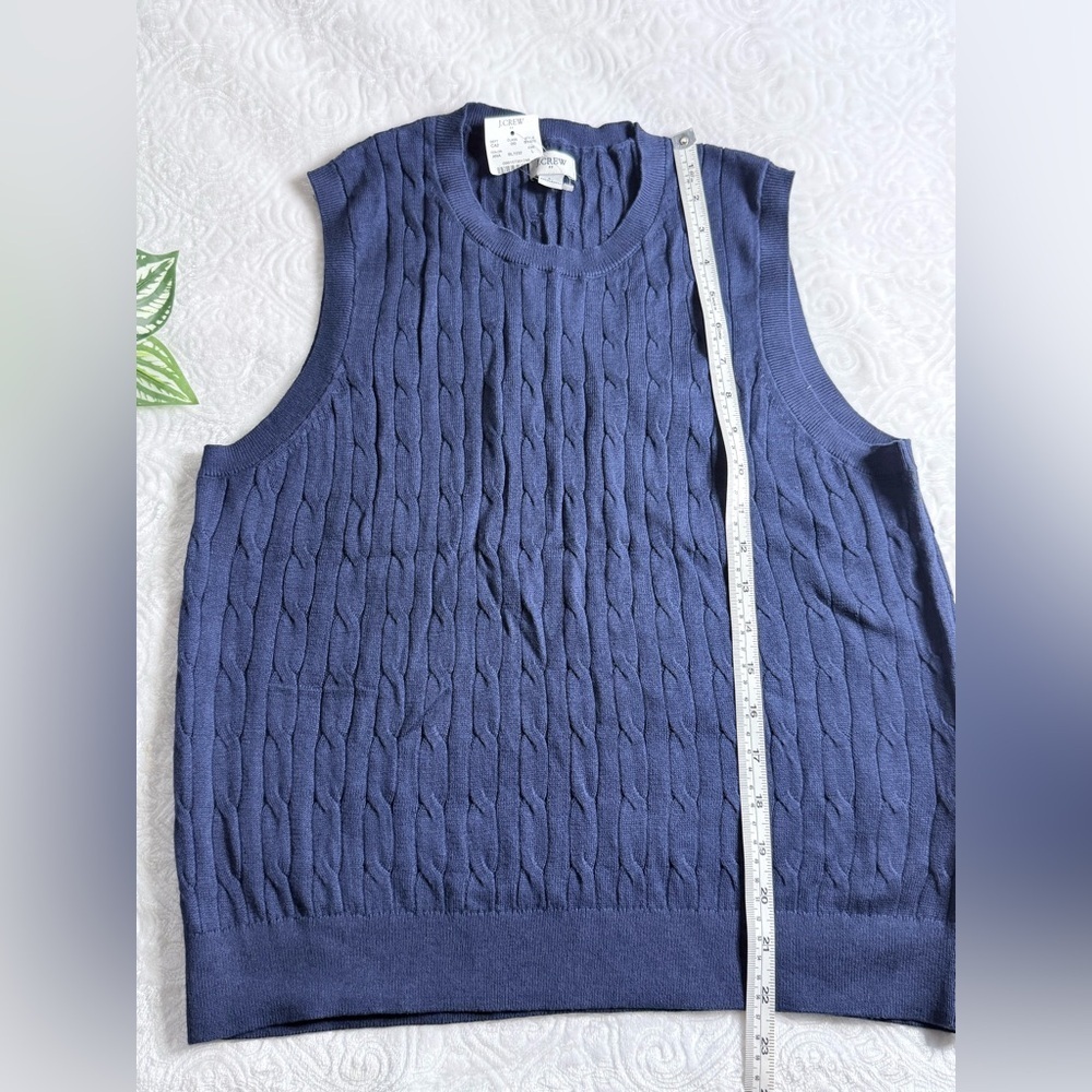 J.Crew Blue Cable Knit Sweater Vest Size L 100% Cotton Classic Preppy - Picture 6 of 7